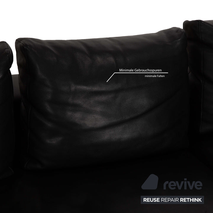 Minotti Hamilton Canapé d'angle en cuir noir Canapé Recamiere droite fonction manuelle