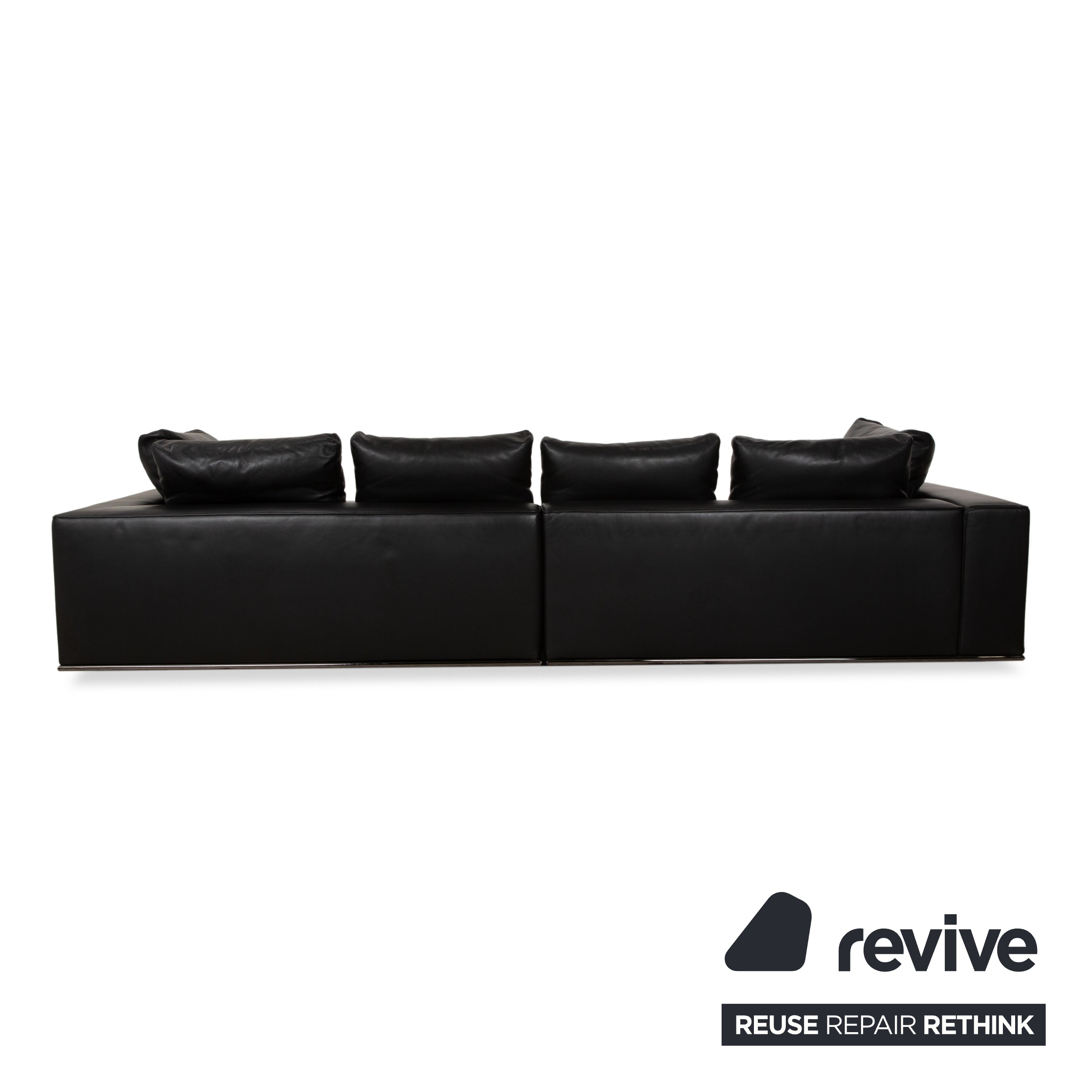 Minotti Hamilton Leder Ecksofa Schwarz Sofa Couch Recamiere rechts manuelle Funktion inkl. Leder Couchtisch weiß