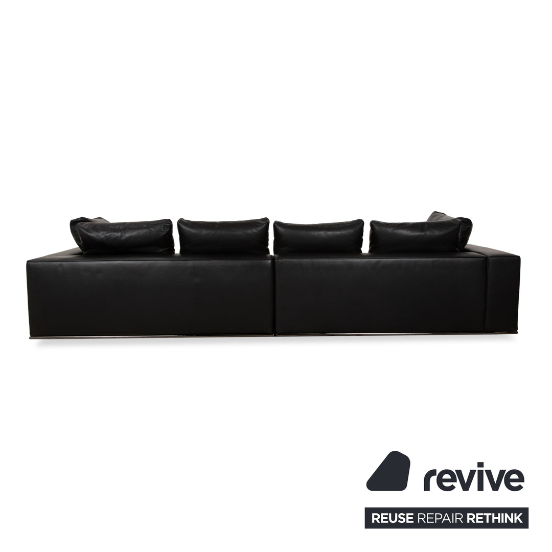 Minotti Hamilton Leder Ecksofa Schwarz Sofa Couch Recamiere rechts manuelle Funktion inkl. Leder Couchtisch weiß