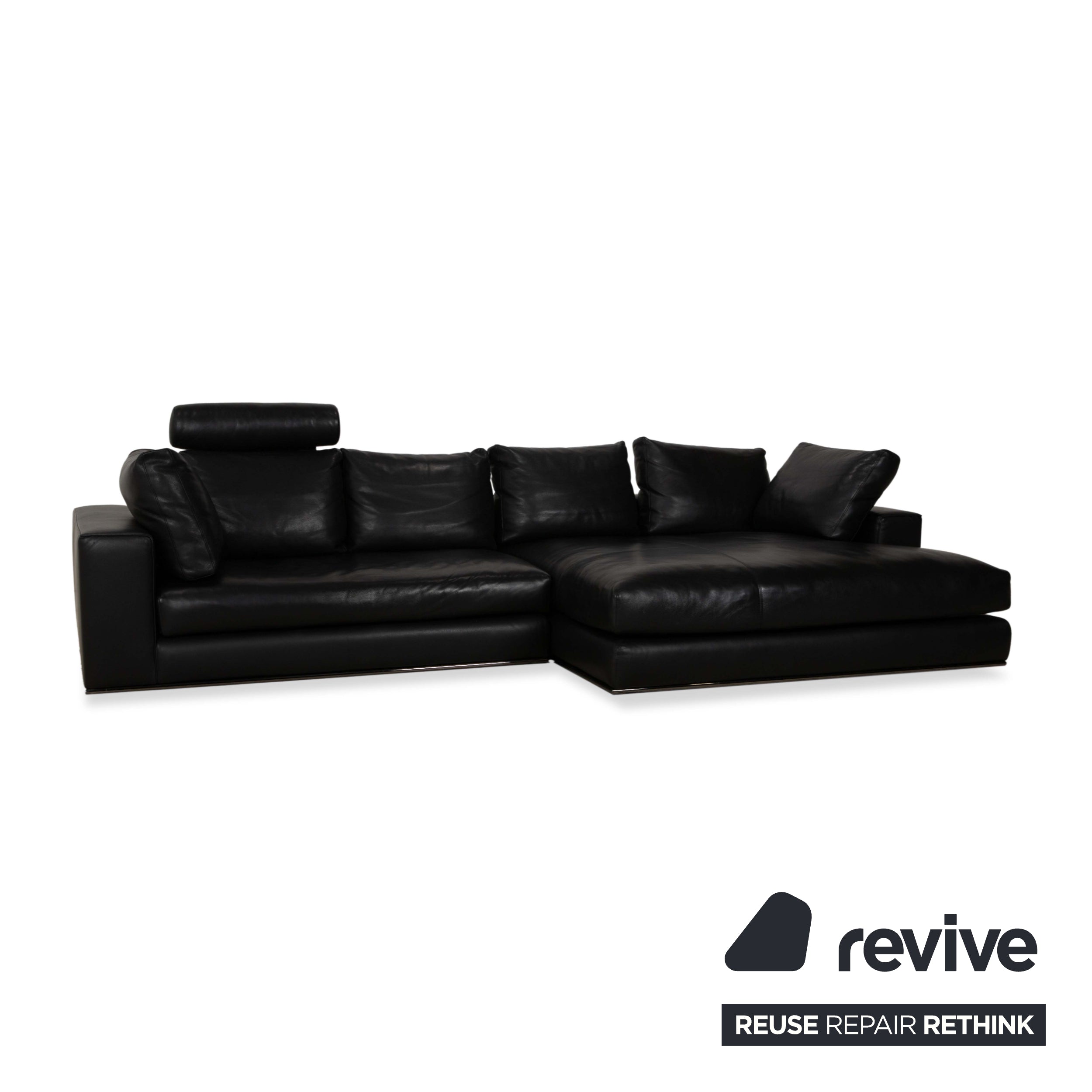 Minotti Hamilton Leder Ecksofa Schwarz Sofa Couch Recamiere rechts manuelle Funktion inkl. Leder Couchtisch weiß