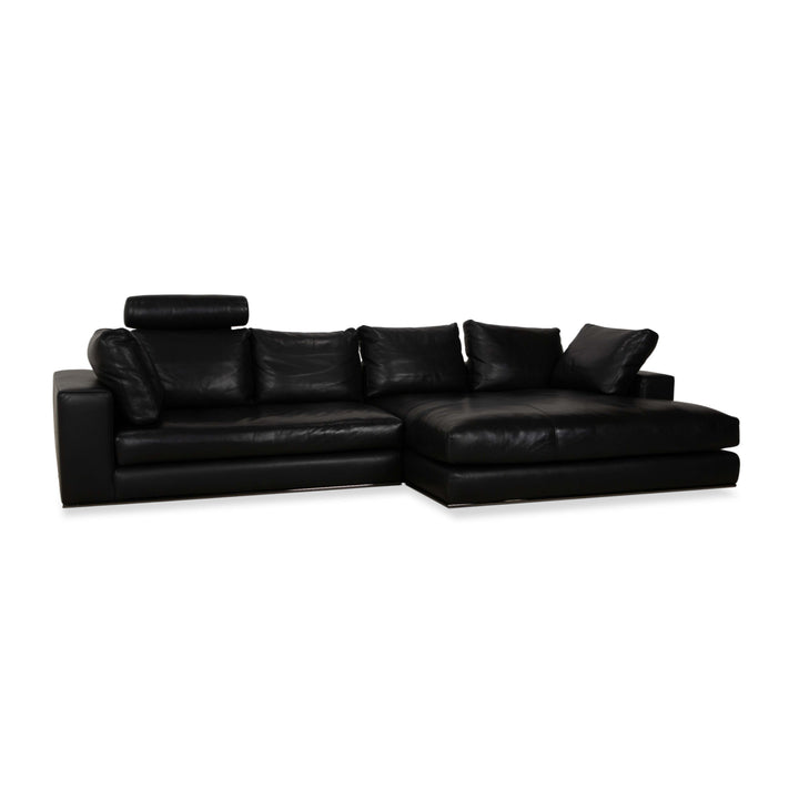 Minotti Hamilton Leather Corner Sofa Black Sofa Couch Recamiere right manual function