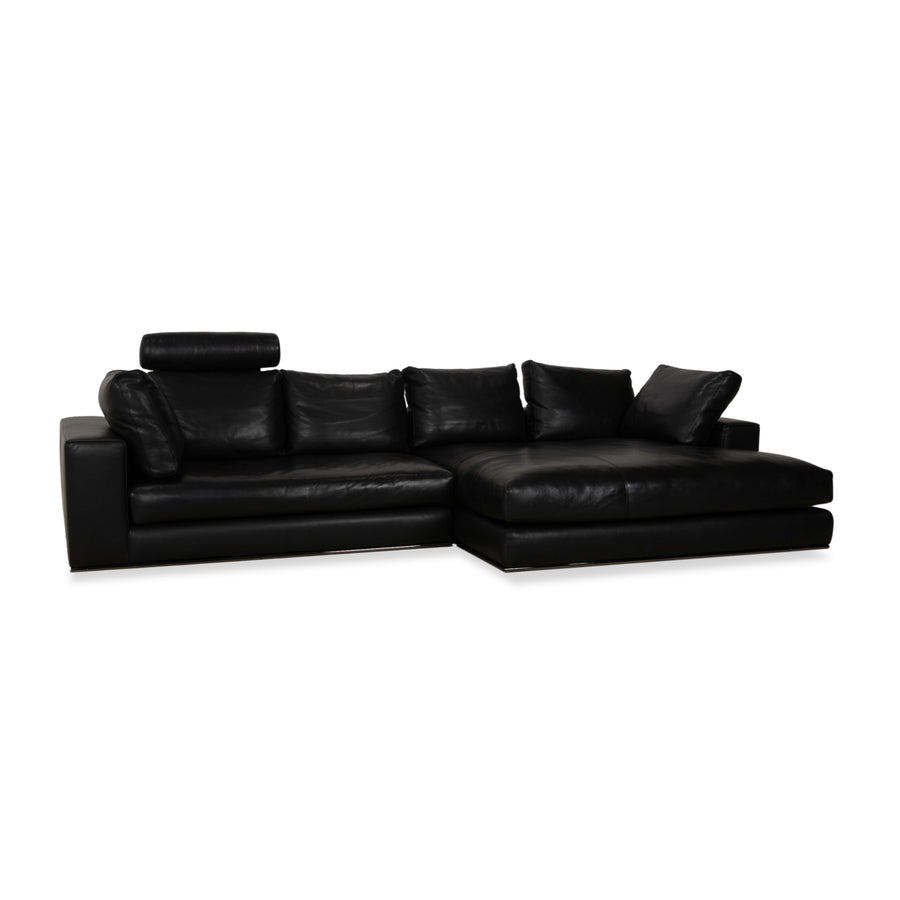 Minotti Hamilton Leather Corner Sofa Black Sofa Couch Recamiere right manual function