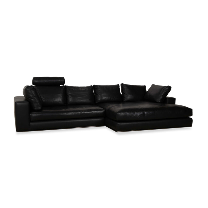 Minotti Hamilton Leder Ecksofa Schwarz Sofa Couch Recamiere rechts manuelle Funktion