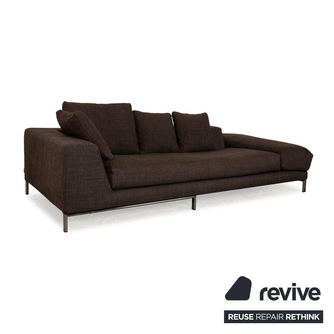 Minotti Hamilton Fabric Three-Seater Brown Grey Sofa Couch