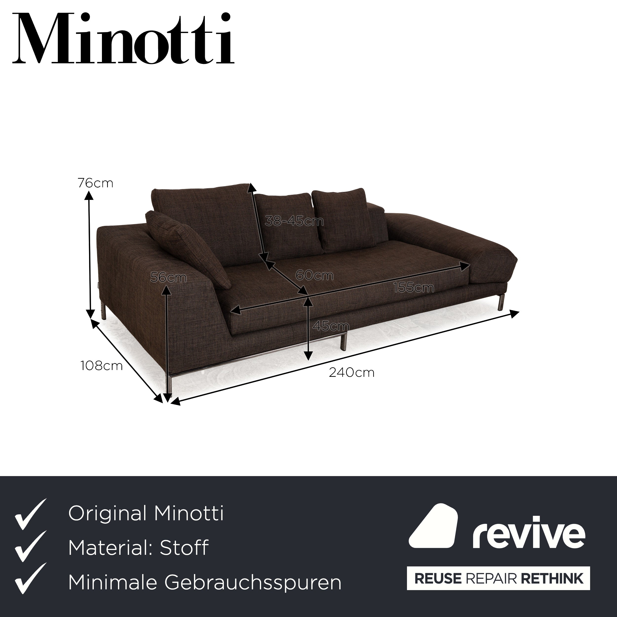 Minotti Hamilton Stoff Dreisitzer Braun Grau Sofa Couch