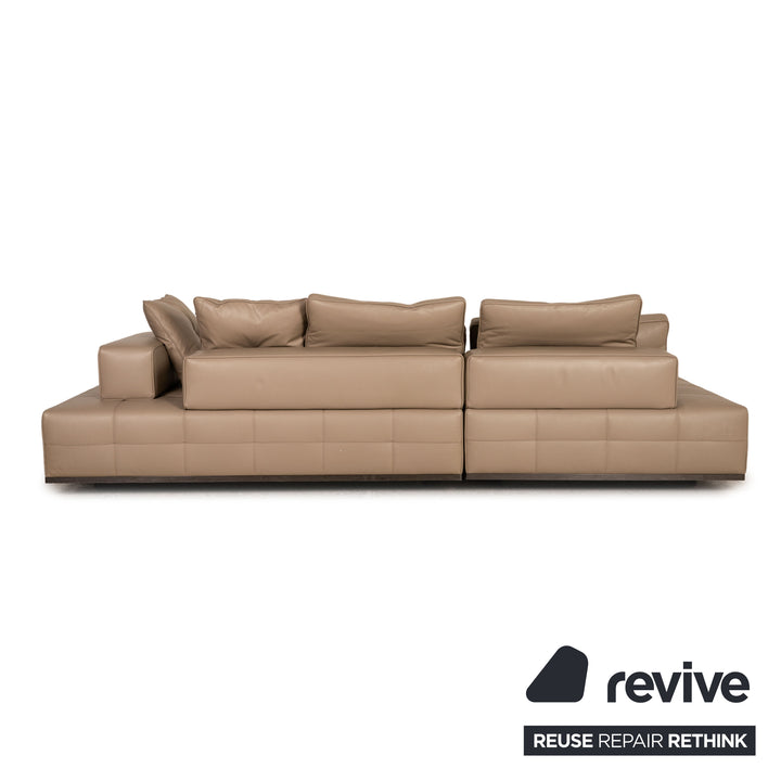 Minotti Lawrence Clan Leather Sofa Beige Corner Sofa Couch