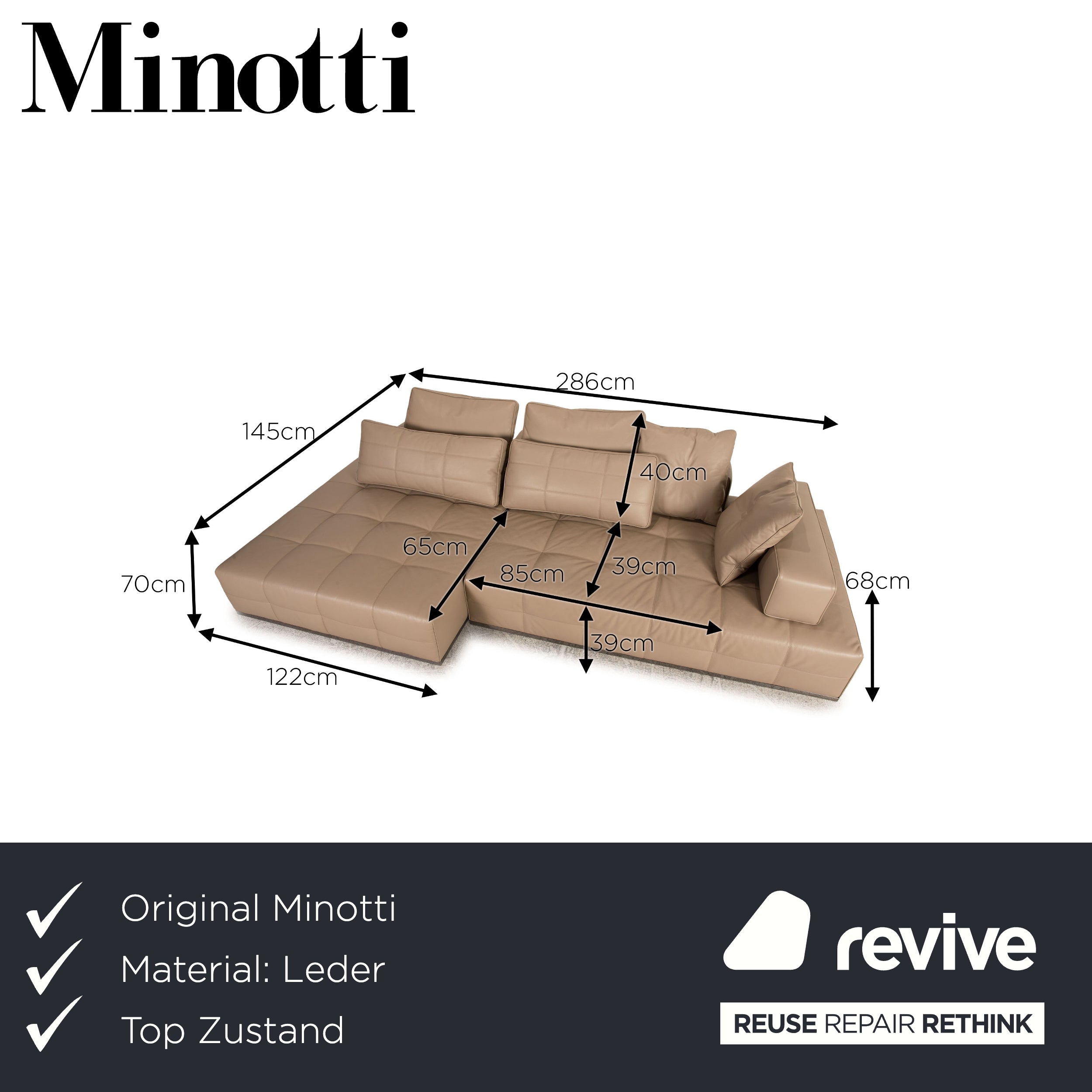 Minotti Lawrence Clan Canapé en Cuir Beige Canapé d'angle Canapé