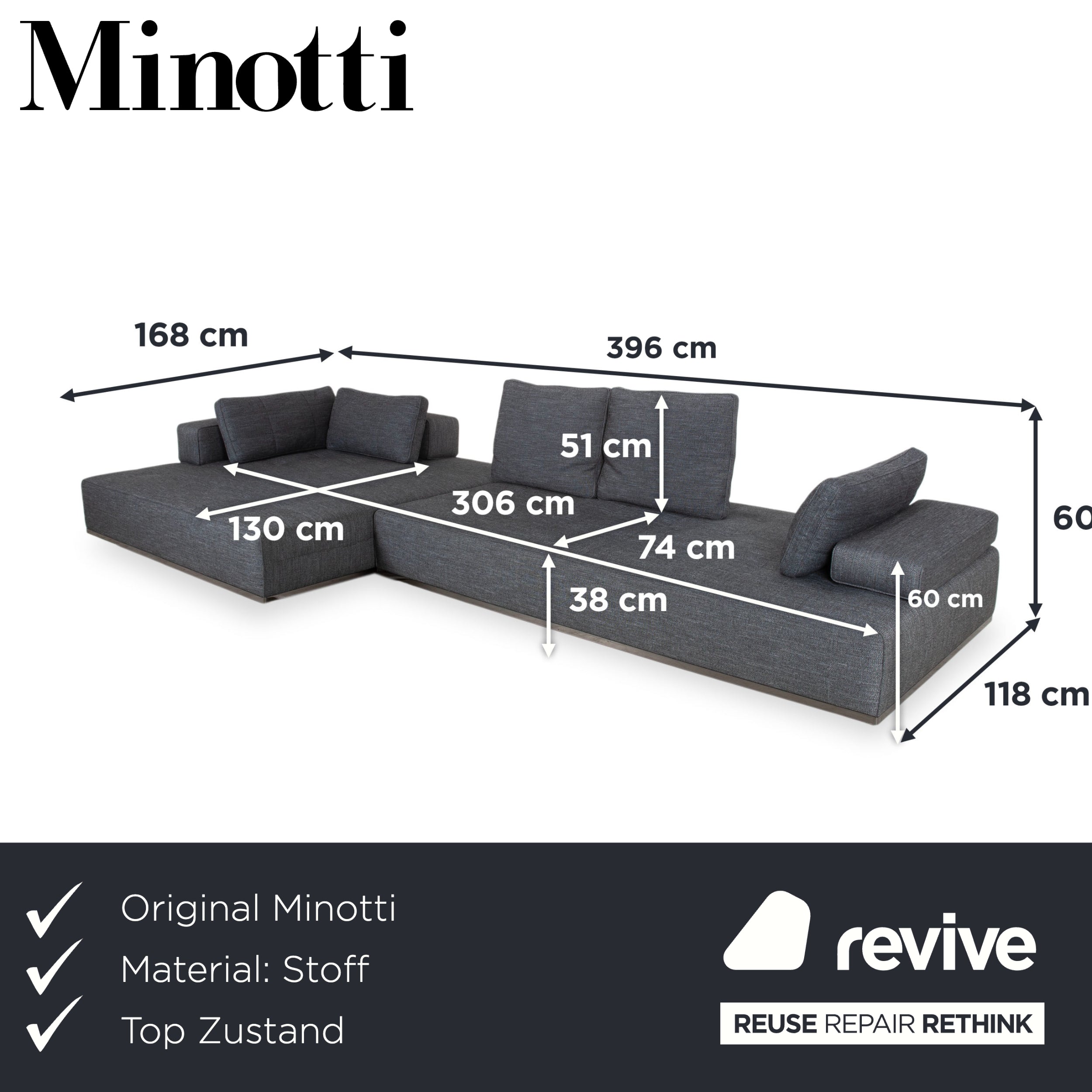 Minotti Lawrence Canapé d'angle en tissu gris