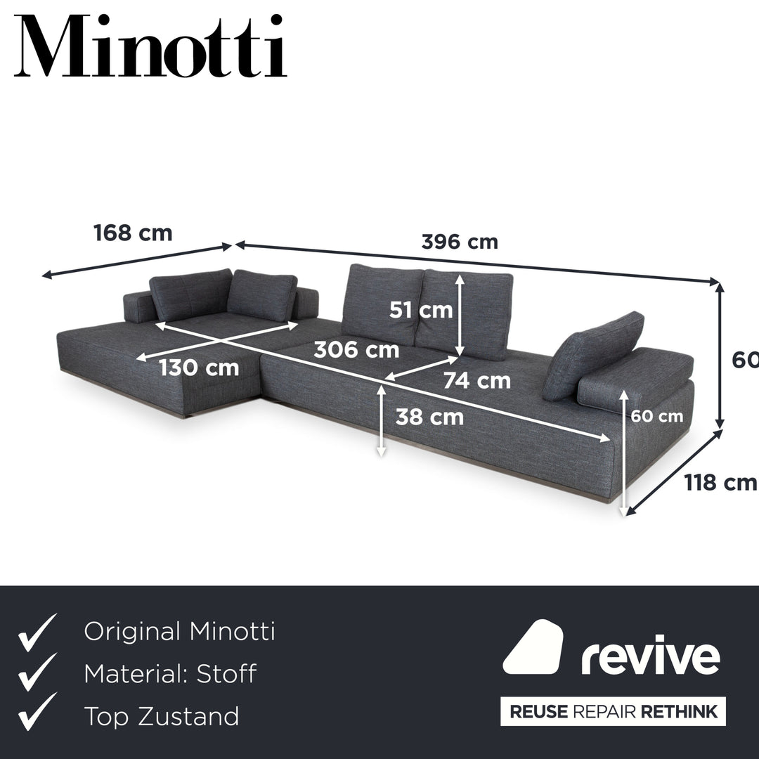 Minotti Lawrence Fabric Corner Sofa Grey Sofa Couch