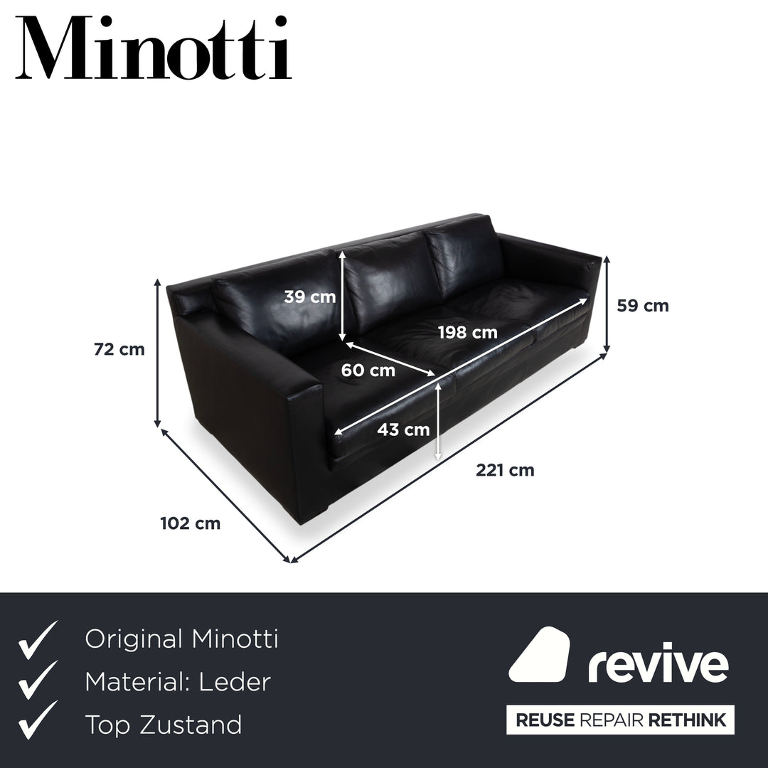 Minotti Leder Dreisitzer Schwarz Sofa Couch