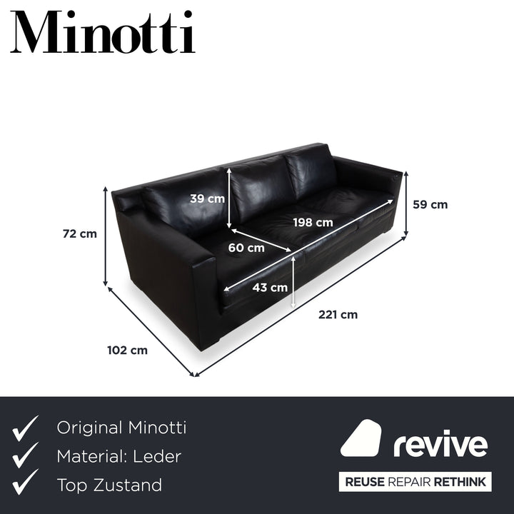 Minotti Leder Dreisitzer Schwarz Sofa Couch