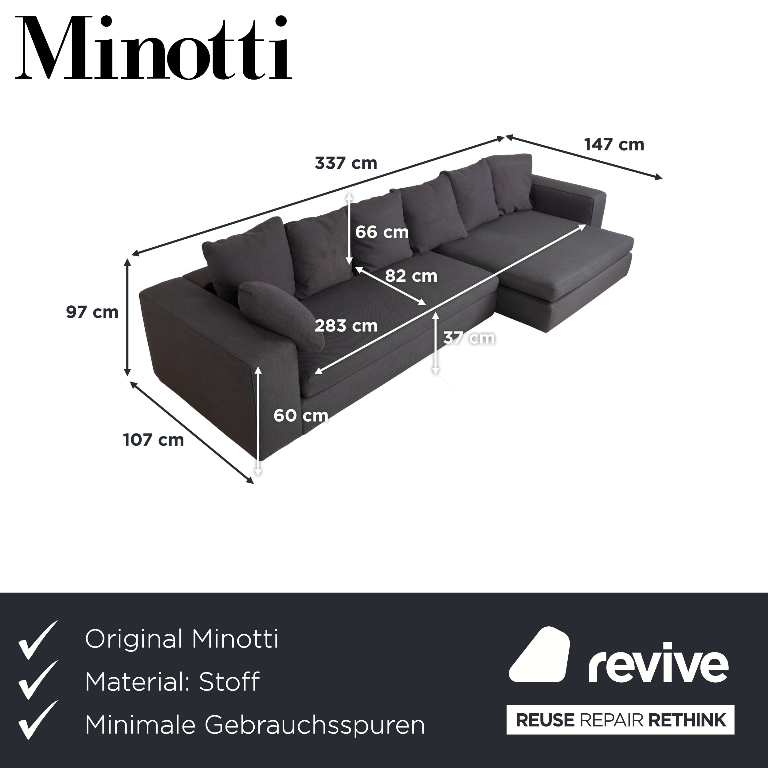 Minotti Fabric Corner Sofa Grey Sofa Couch