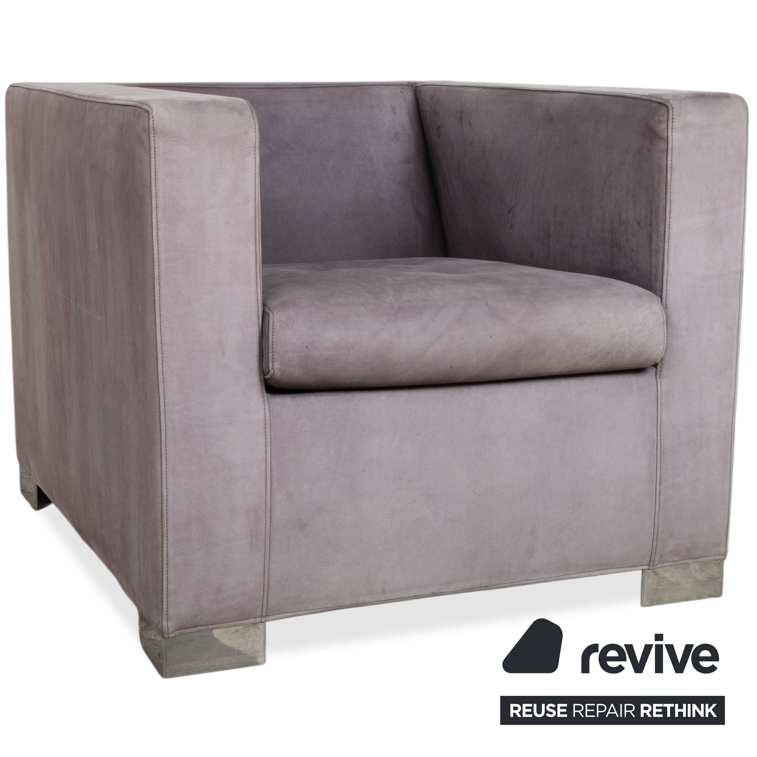 Minotti Suitcase 2x Fauteuil Daim Chrome Gris Lilas