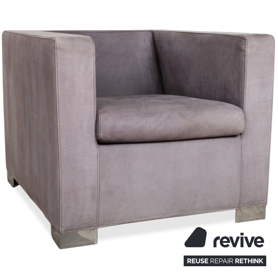Minotti Suitcase 2x Fauteuil Daim Chrome Gris Lilas