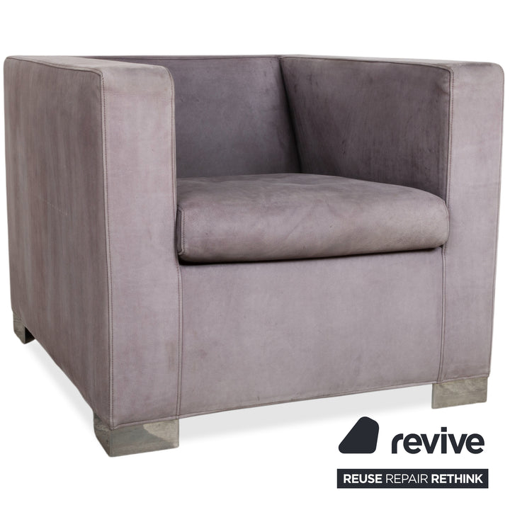 Minotti Suitcase 2x Fauteuil Daim Chrome Gris Lilas