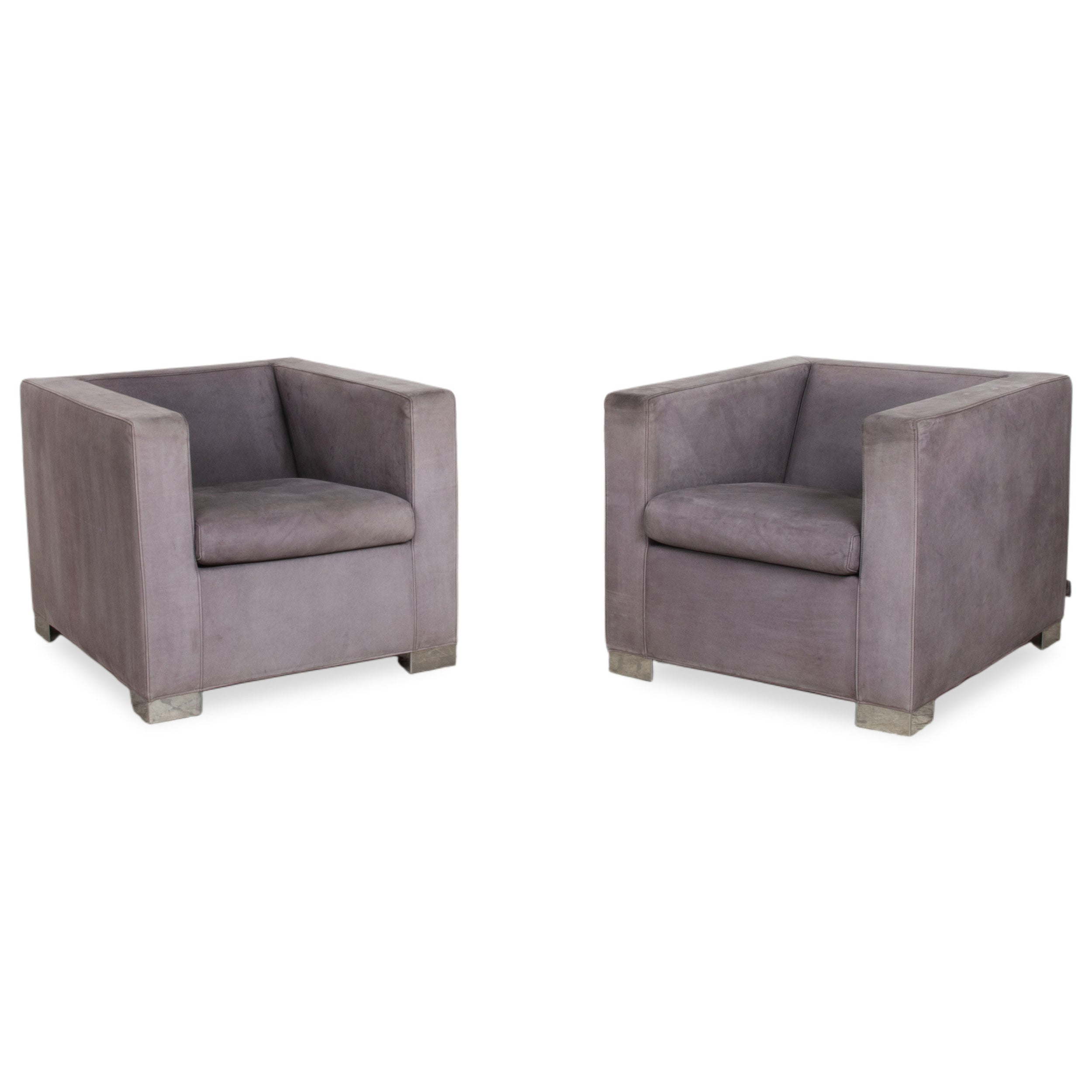 Minotti Suitcase 2x Fauteuil Daim Chrome Gris Lilas