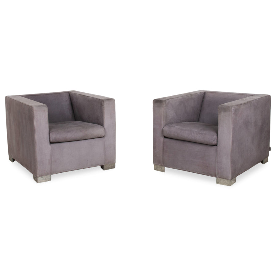 Minotti Suitcase 2x Sessel Wildleder Chrom Grau Flieder