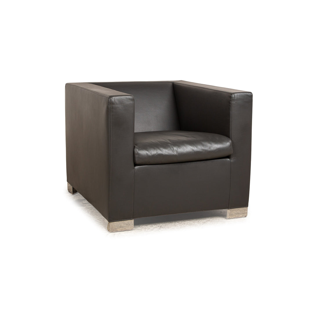 Minotti Suitcase line leather armchair gray