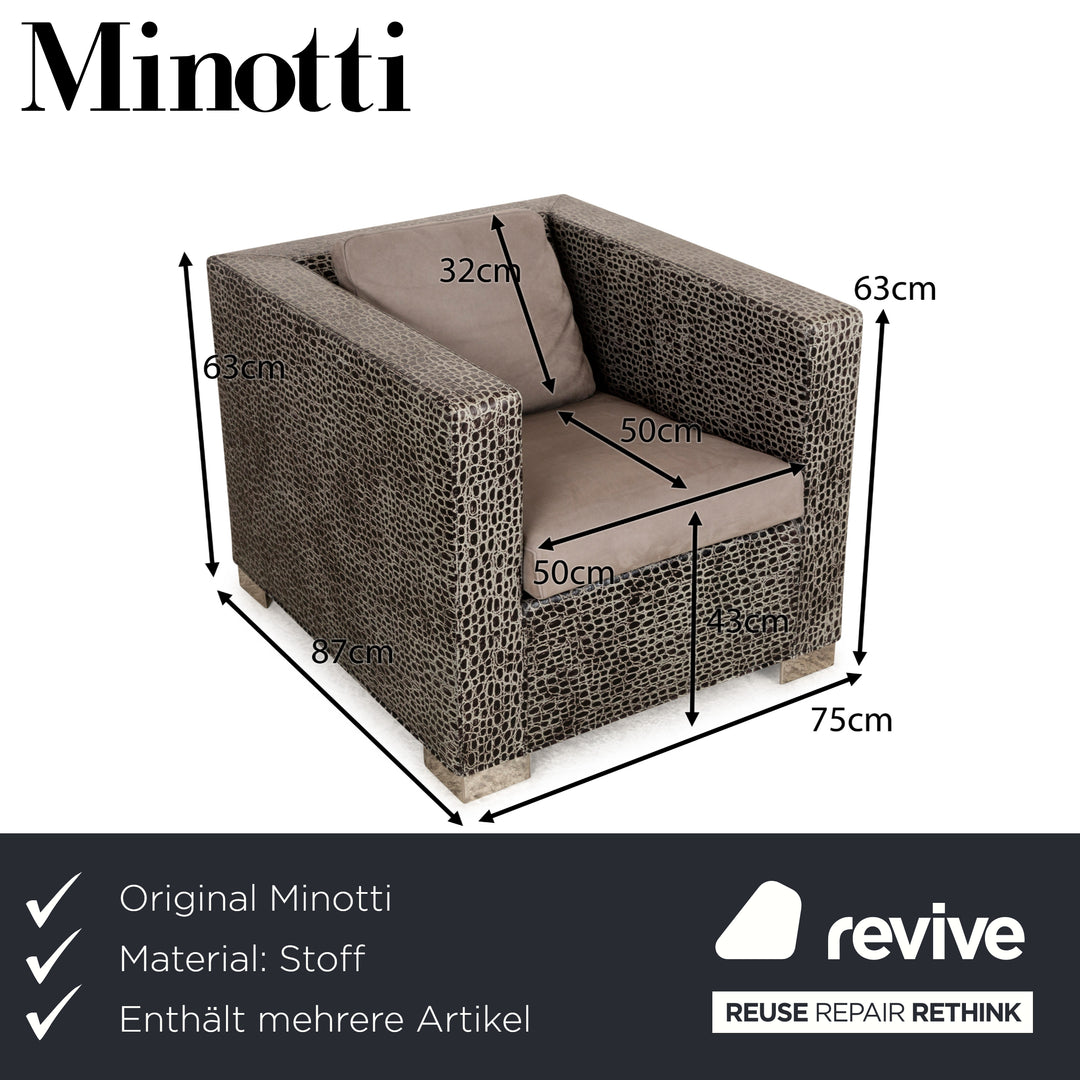 Minotti Suitcase Line Fabric Armchair Set Grey Grey-Brown Beige