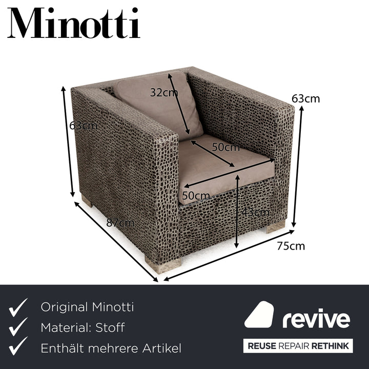 Minotti Suitcase Line Fabric Armchair Set Grey Grey-Brown Beige