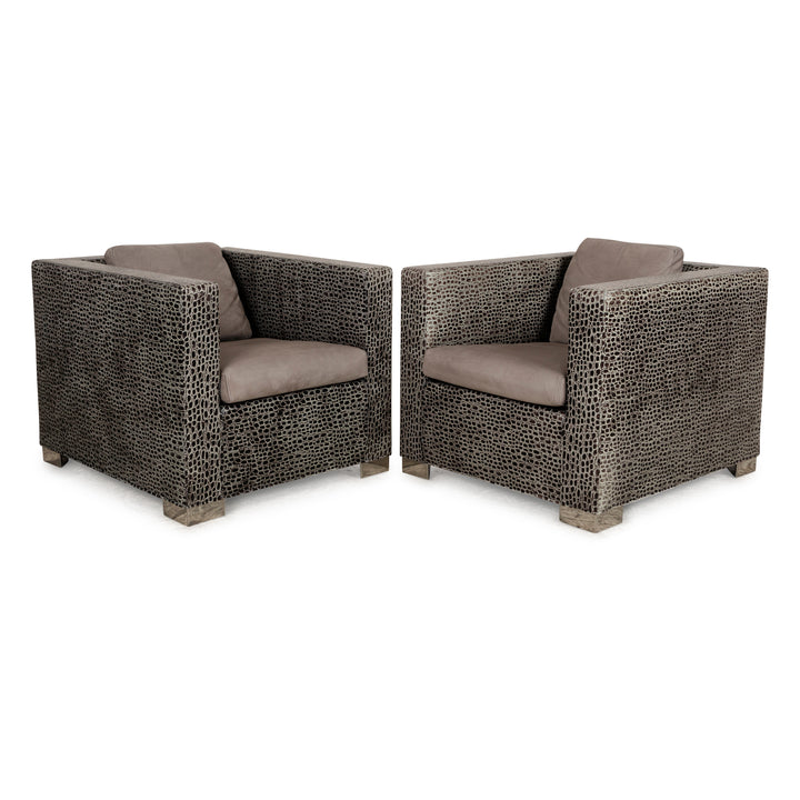 Minotti Suitcase Line Fabric Armchair Set Grey Grey-Brown Beige
