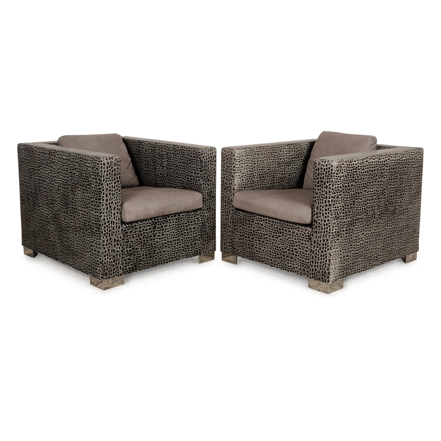 Minotti Suitcase Line Fabric Armchair Set Grey Grey-Brown Beige