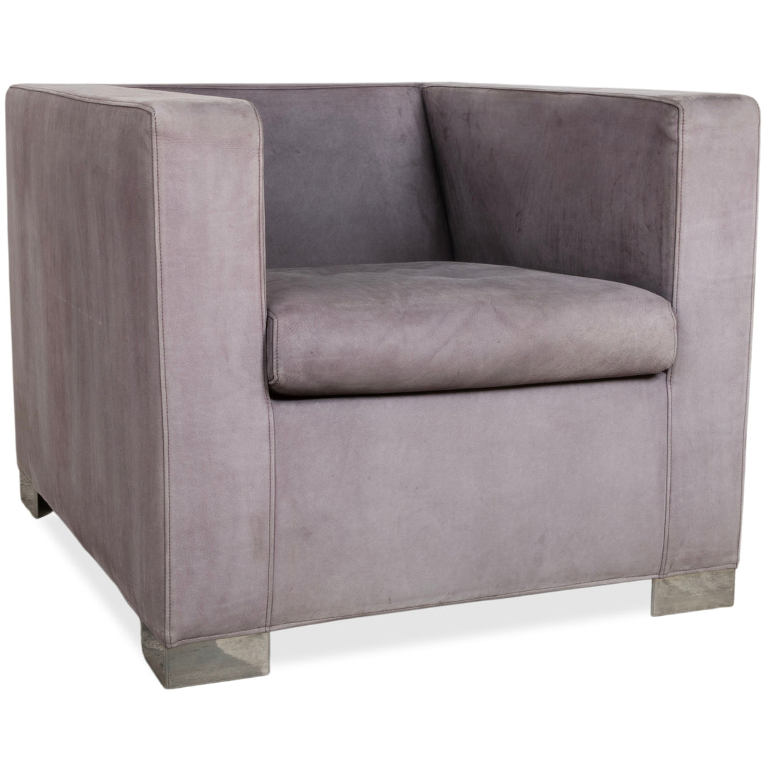 Minotti Suitcase Sessel Wildleder Chrom Grau Flieder