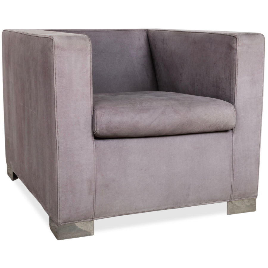 Minotti Suitcase Sessel Wildleder Chrom Grau Flieder