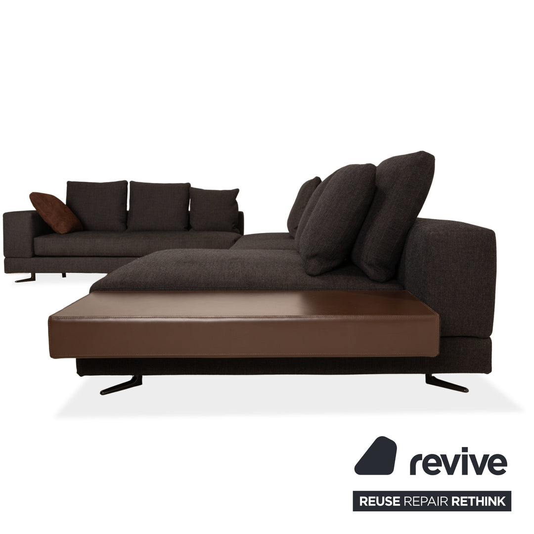 Minotti White Fabric Corner Sofa Grey Sofa Couch