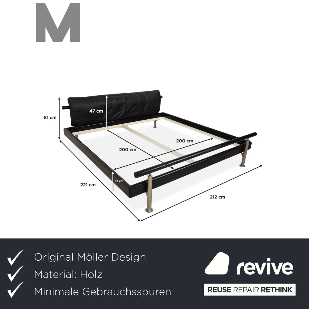 Möller Design Leder Holz Bett Schwarz Silber 200x200