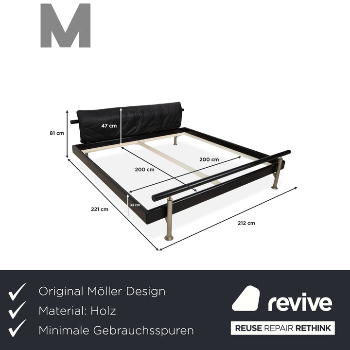Möller Design Leder Holz Bett Schwarz Silber 200x200