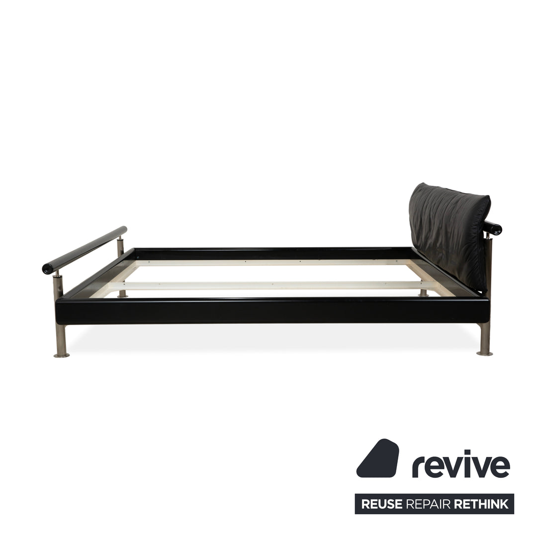 Möller Design Leder Holz Bett Schwarz Silber 200x200