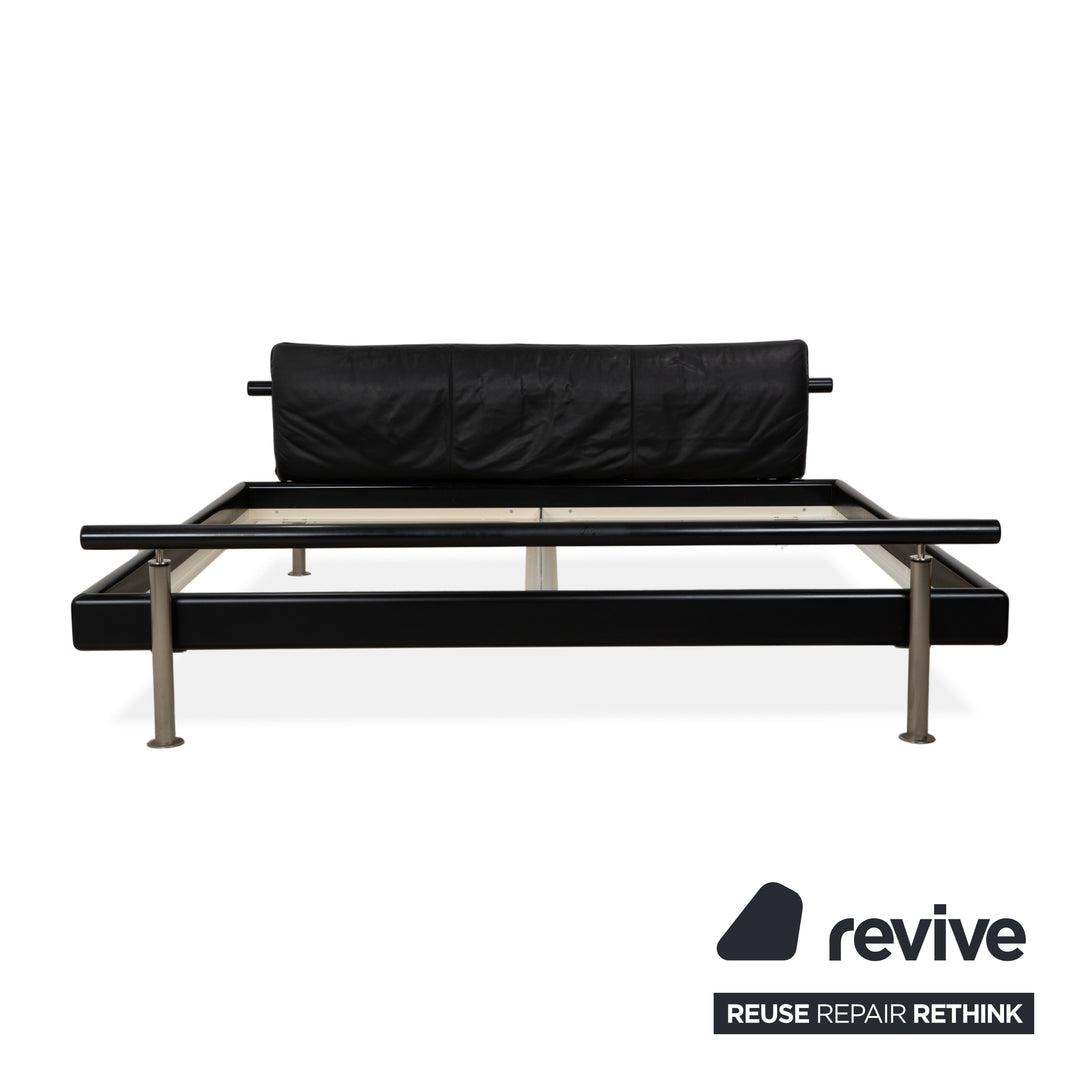 Möller Design Leder Holz Bett Schwarz Silber 200x200