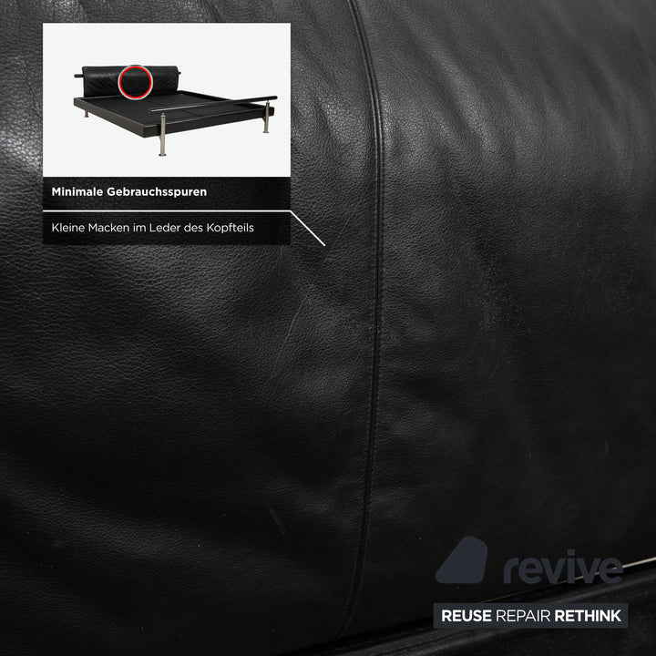 Möller Design Leder Holz Bett Schwarz Silber 200x200