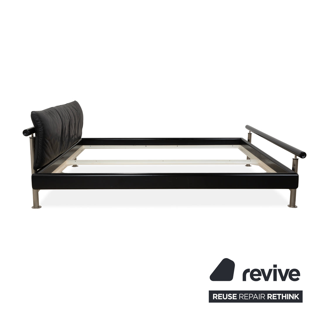 Möller Design Leder Holz Bett Schwarz Silber 200x200