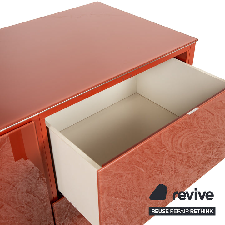 Molteni 505 wooden sideboard red glass top