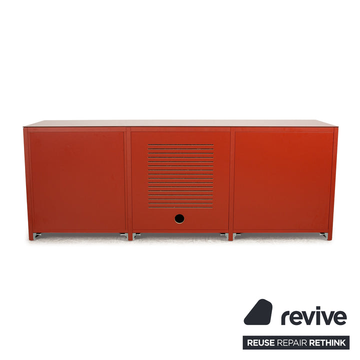 Molteni 505 wooden sideboard red glass top