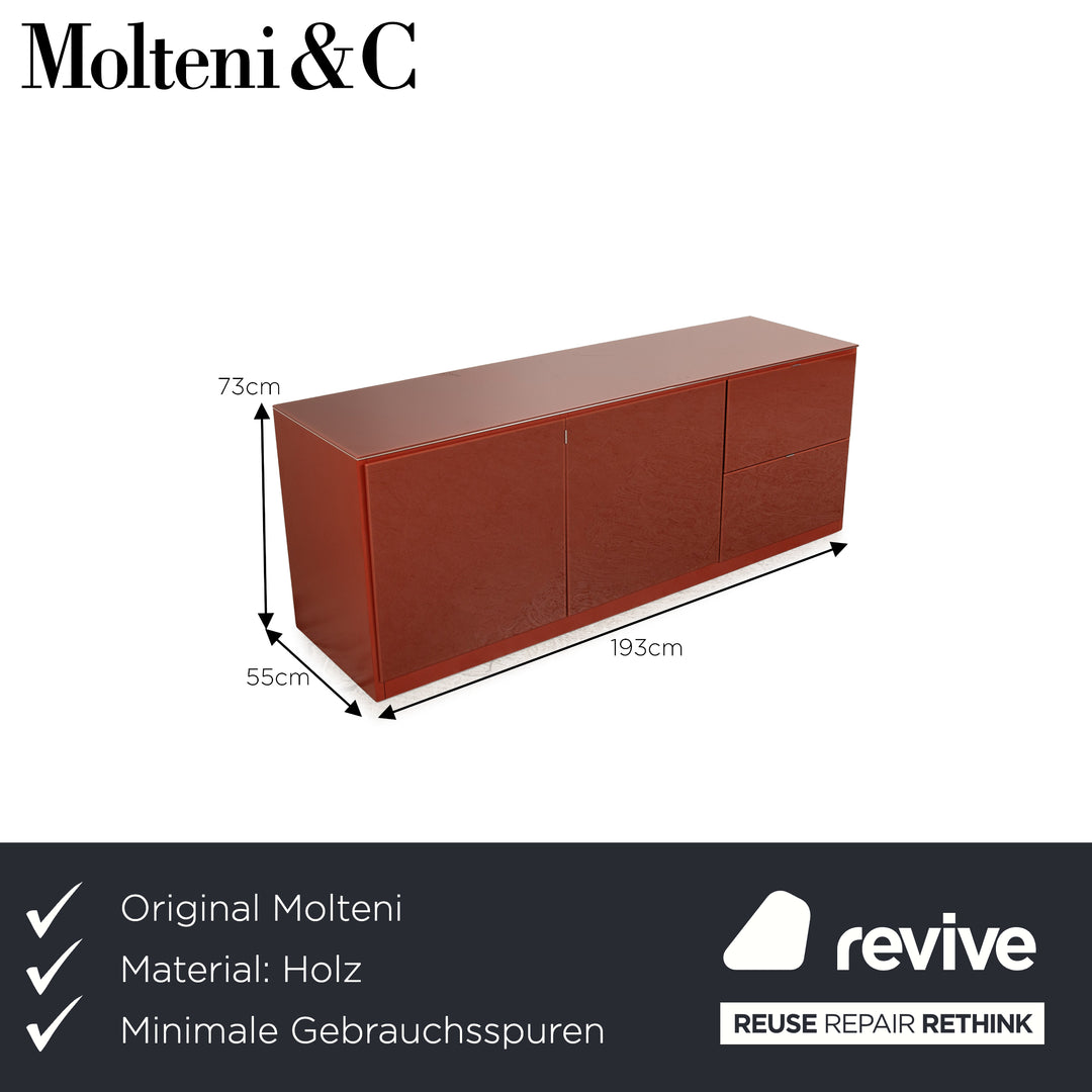 Molteni 505 wooden sideboard red glass top