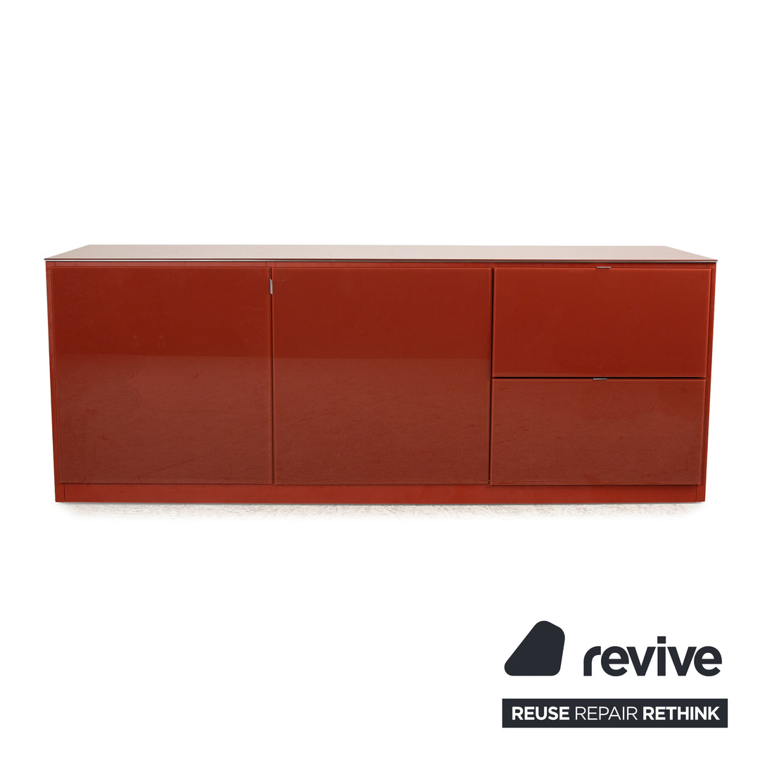 Molteni 505 Holz Sideboard Rot  Glastop