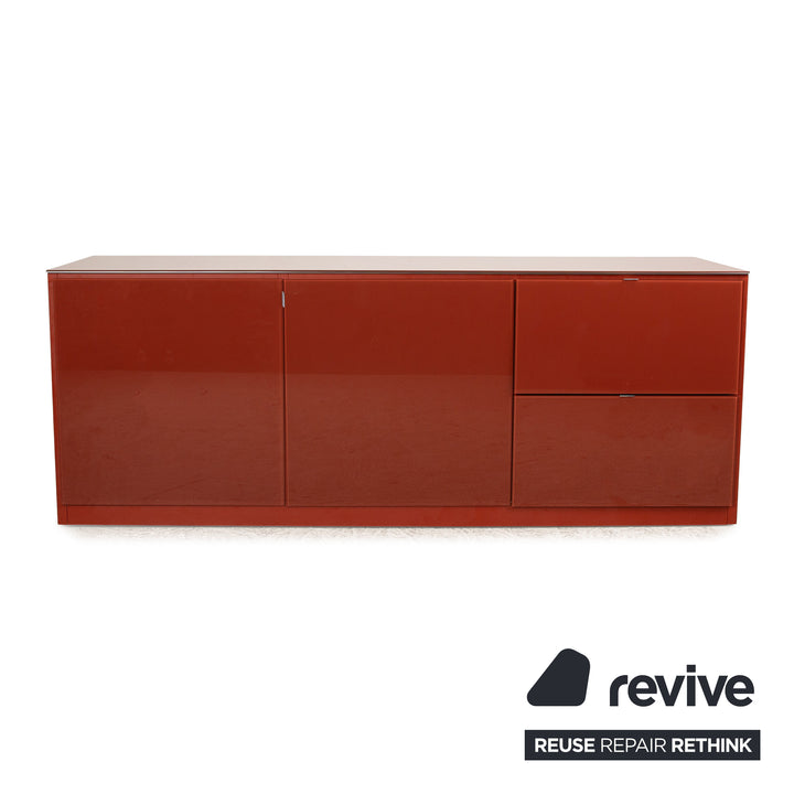 Molteni 505 wooden sideboard red glass top