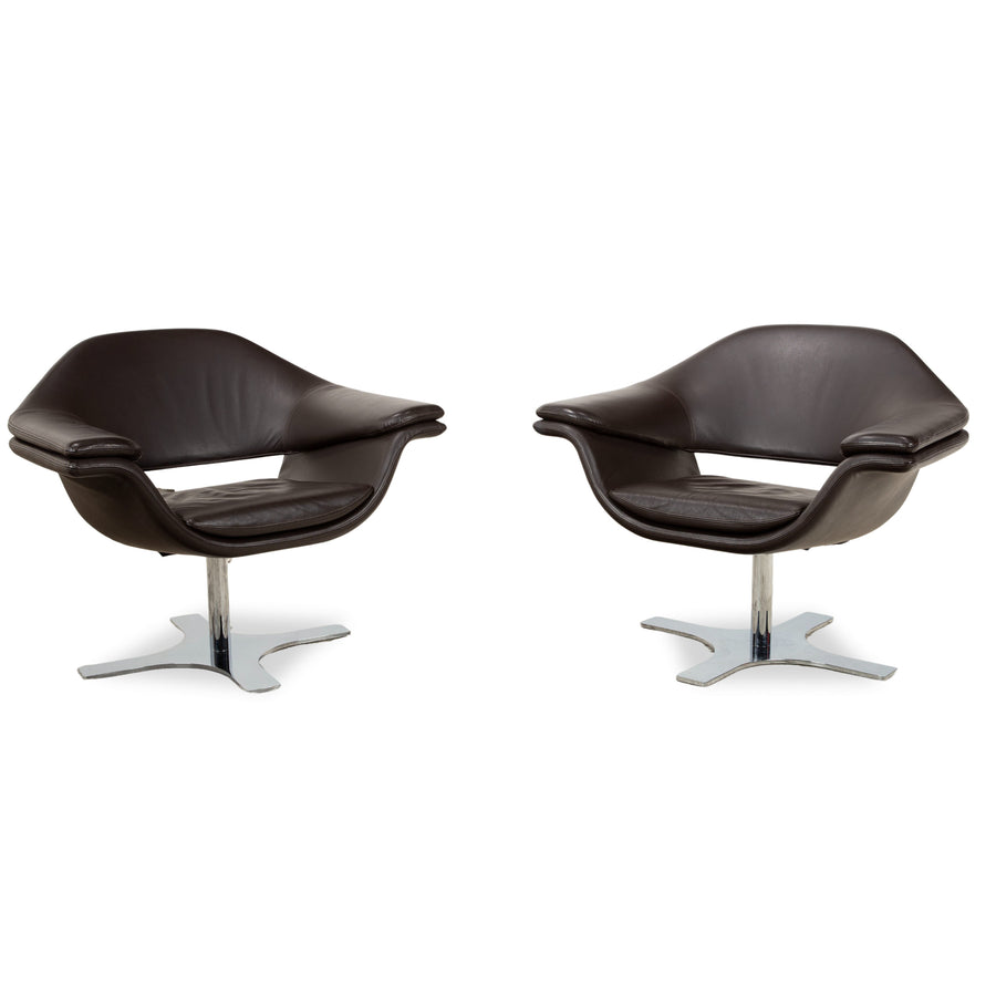 Molteni Hi-Cove Leder 2x Sessel Braun manuelle Drehfunktion
