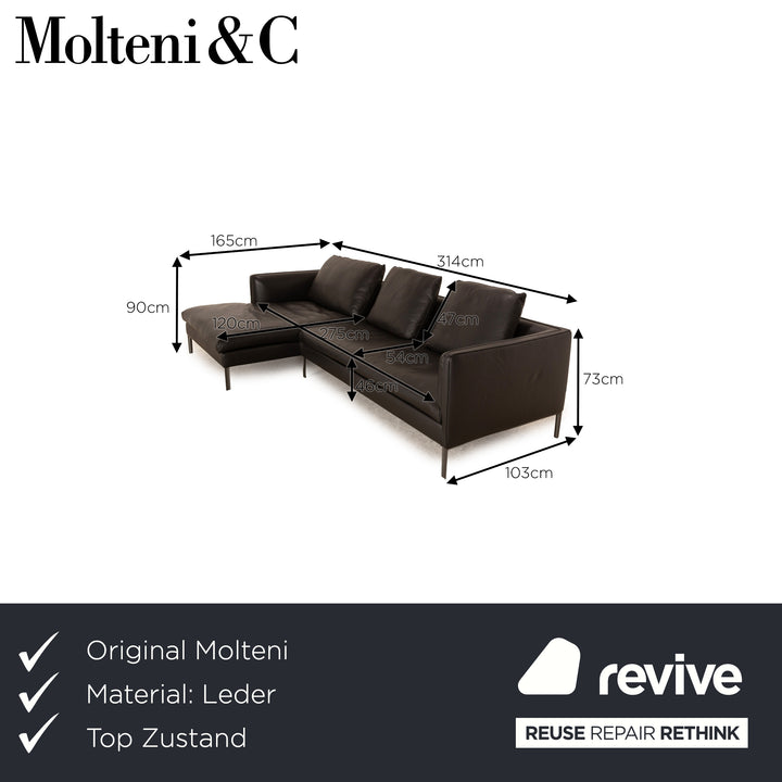 Molteni Paul Leather Corner Sofa Recamiere Left Black Sofa Couch