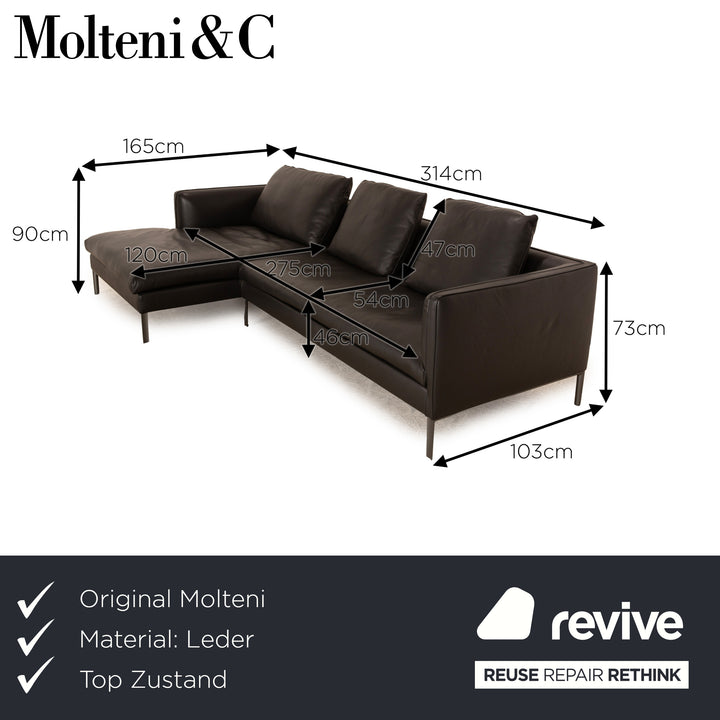 Molteni Paul Leather Corner Sofa Recamiere Left Black Sofa Couch