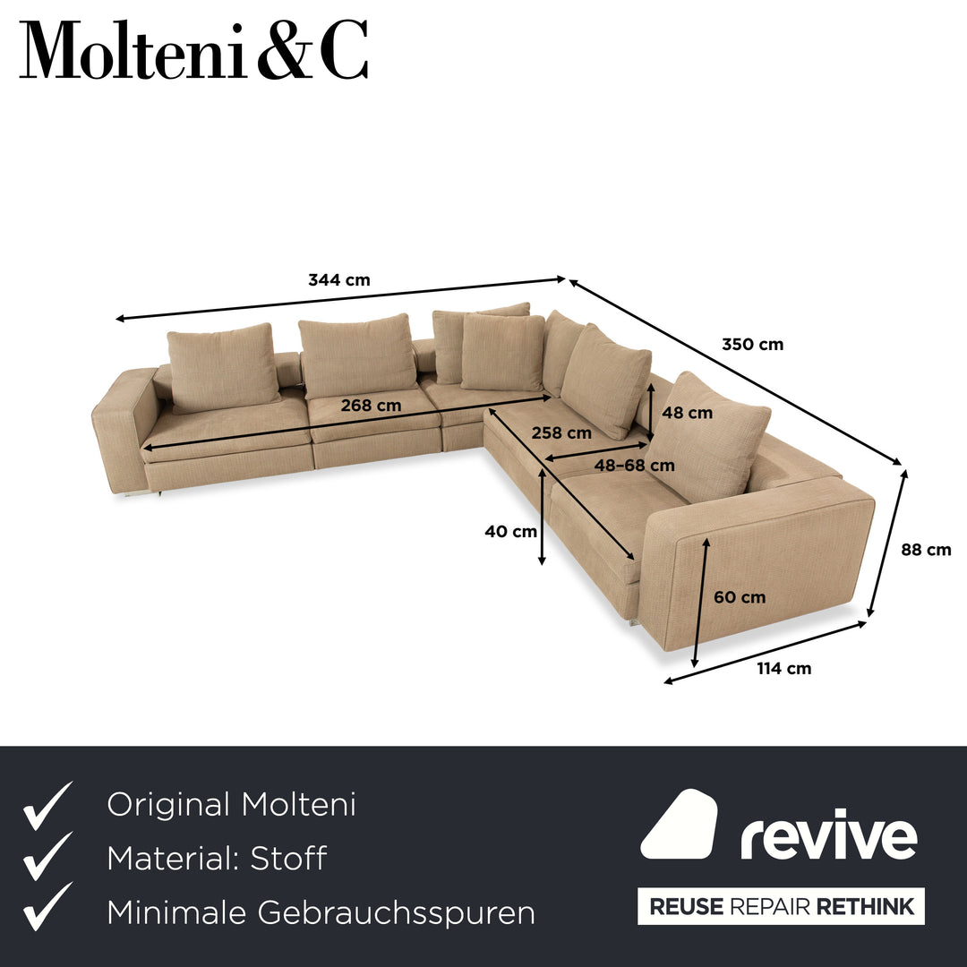Molteni Turner Stoff Ecksofa Beige Sand Sofa Couch manuelle Funktion