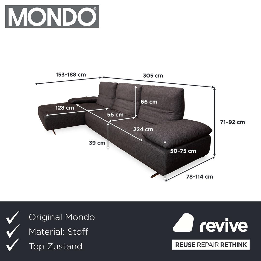 Mondo Carpa Stoff Ecksofa Grau Sofa Couch Anthrazit manuelle Funktion