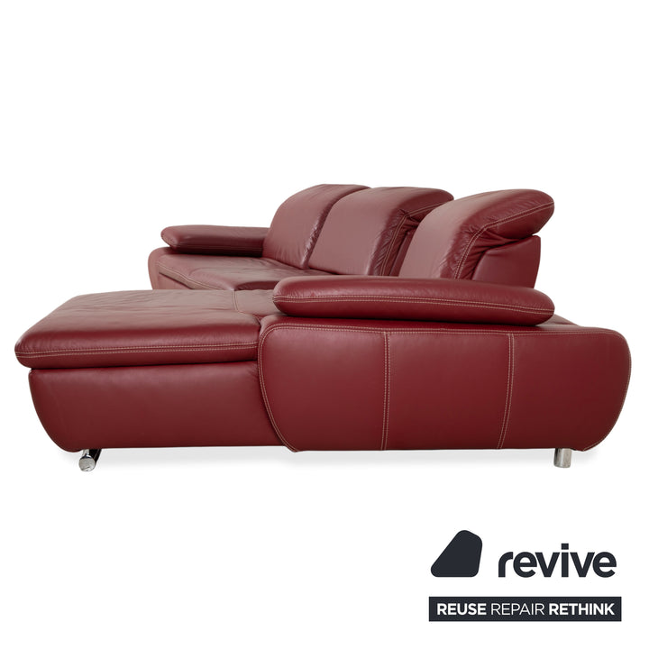 Canapé d'angle en cuir Mondo Clair, rouge Bordeaux, à commande manuelle, avec compartiment de rangement