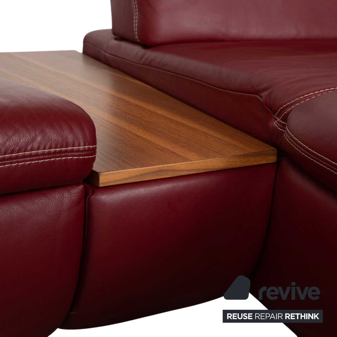 Canapé d'angle en cuir Mondo Clair, rouge Bordeaux, à commande manuelle, avec compartiment de rangement