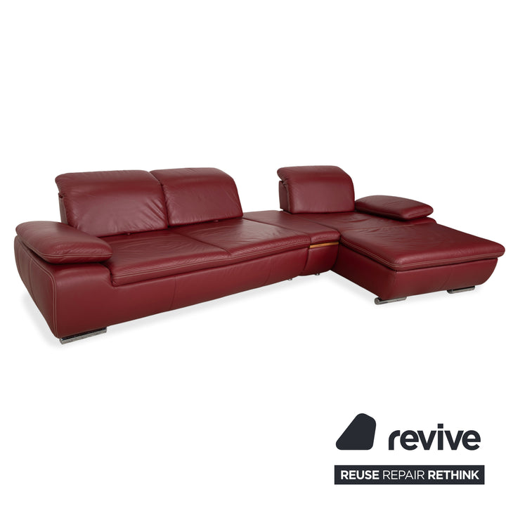 Canapé d'angle en cuir Mondo Clair, rouge Bordeaux, à commande manuelle, avec compartiment de rangement