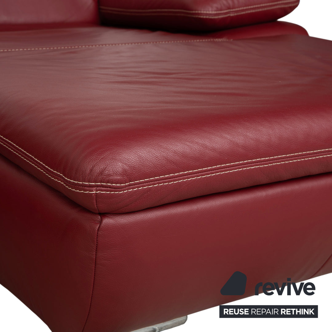 Canapé d'angle en cuir Mondo Clair, rouge Bordeaux, à commande manuelle, avec compartiment de rangement