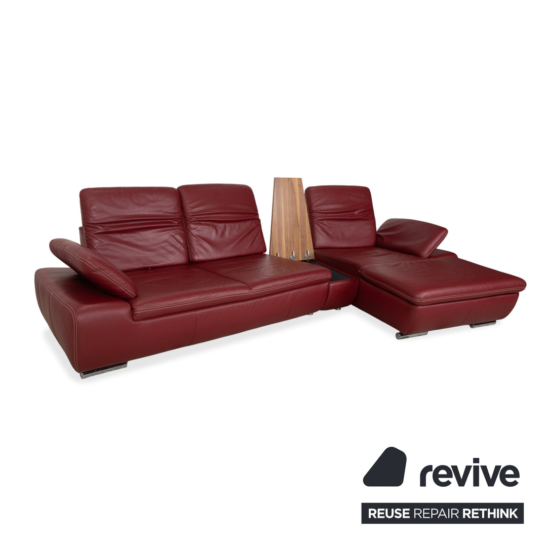 Canapé d'angle en cuir Mondo Clair, rouge Bordeaux, à commande manuelle, avec compartiment de rangement